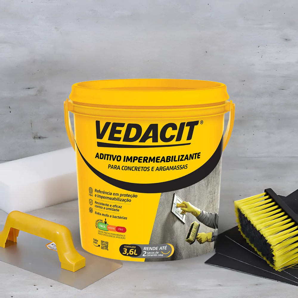 Aditivo Impermeabilizante Vedacit 3,6L Obra Concreto Argamassa Fácil Prático Resistente Piso Parede Proteção Infiltração