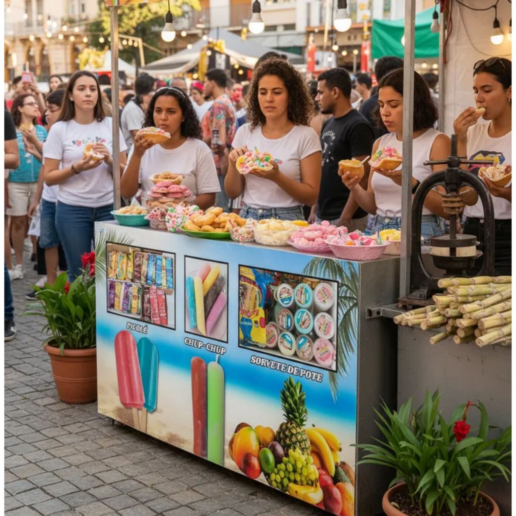 Painel Adesivo Parede Sorvete Picolé Geladinho Chup-Chup Frutas Chocolate Morango