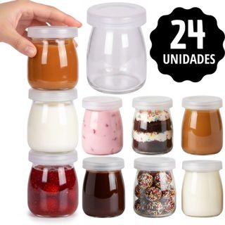 Kit 6/12/24 Potes De Vidro 100ml Para Geleia Doces Iogurtes Lembrancinhas  Docerias Com Tampa Plástica
