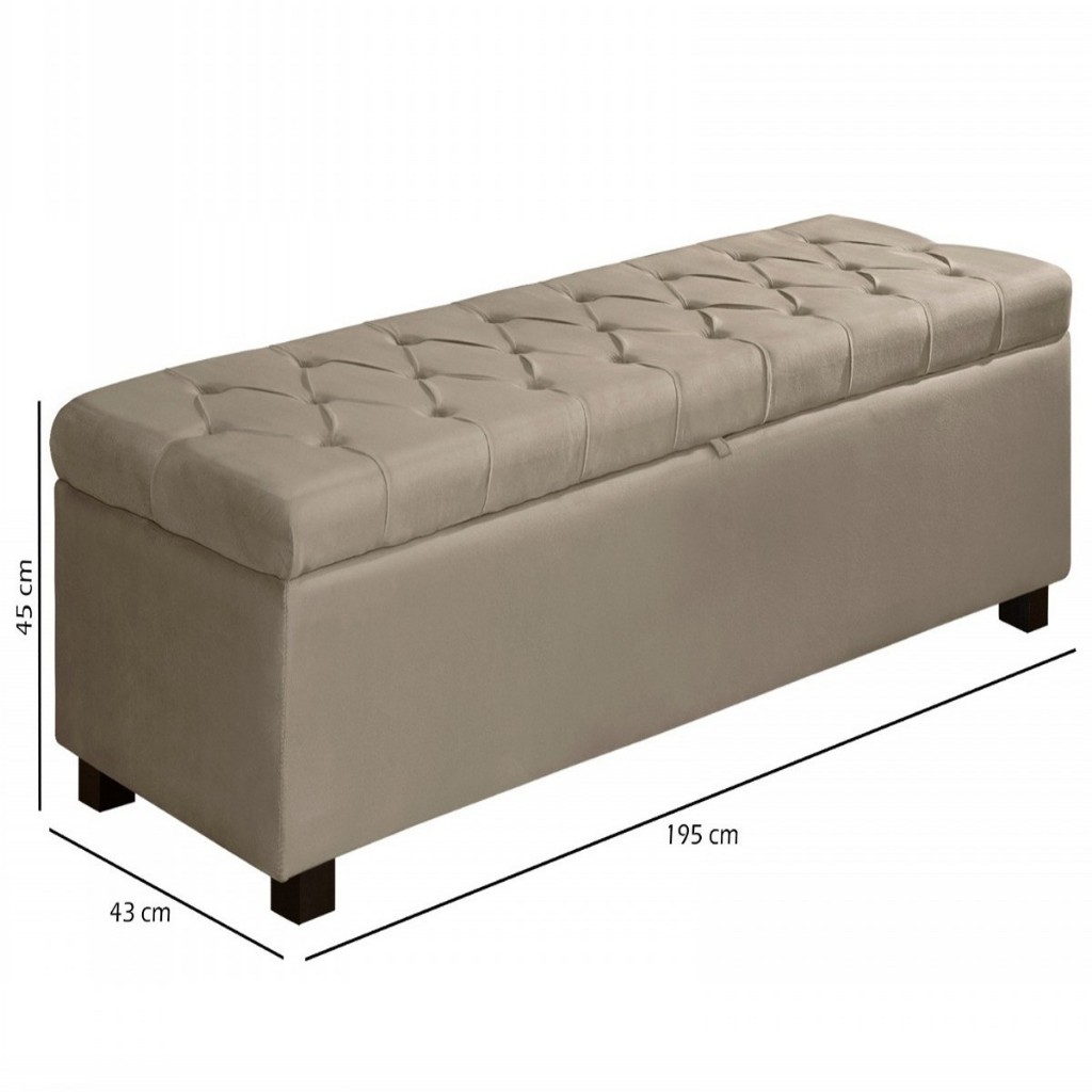 Sapateira Organizadora Recamier Baú Sara 195cm Cama King Captone Pé De Madeira Tampa Pistao a Gas