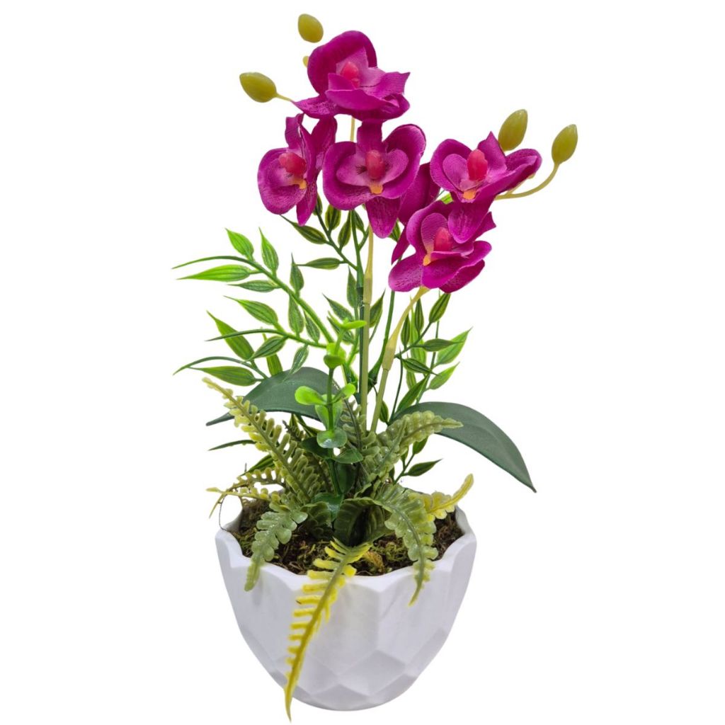 Arranjo Vaso de Mini Orquídea Flores Artificiais Decorativa Luxo