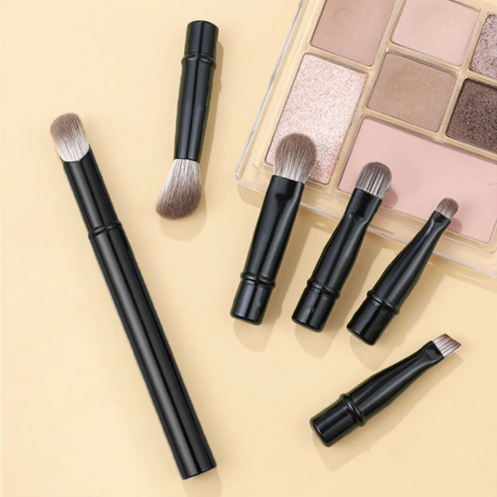 Pincel de Maquiagem Multiuso Portátil 6 em 1 – Kit de Viagem com Estojo