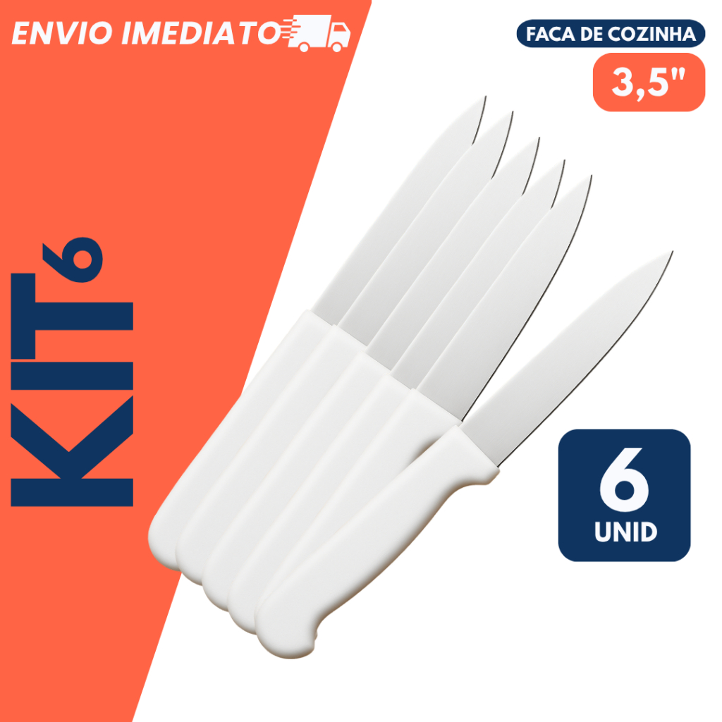 Kit 6 Faca Cozinha Corte Legumes Fruta Verdura Carnes Faquinha Churrasco Chef Cozinha Profissional