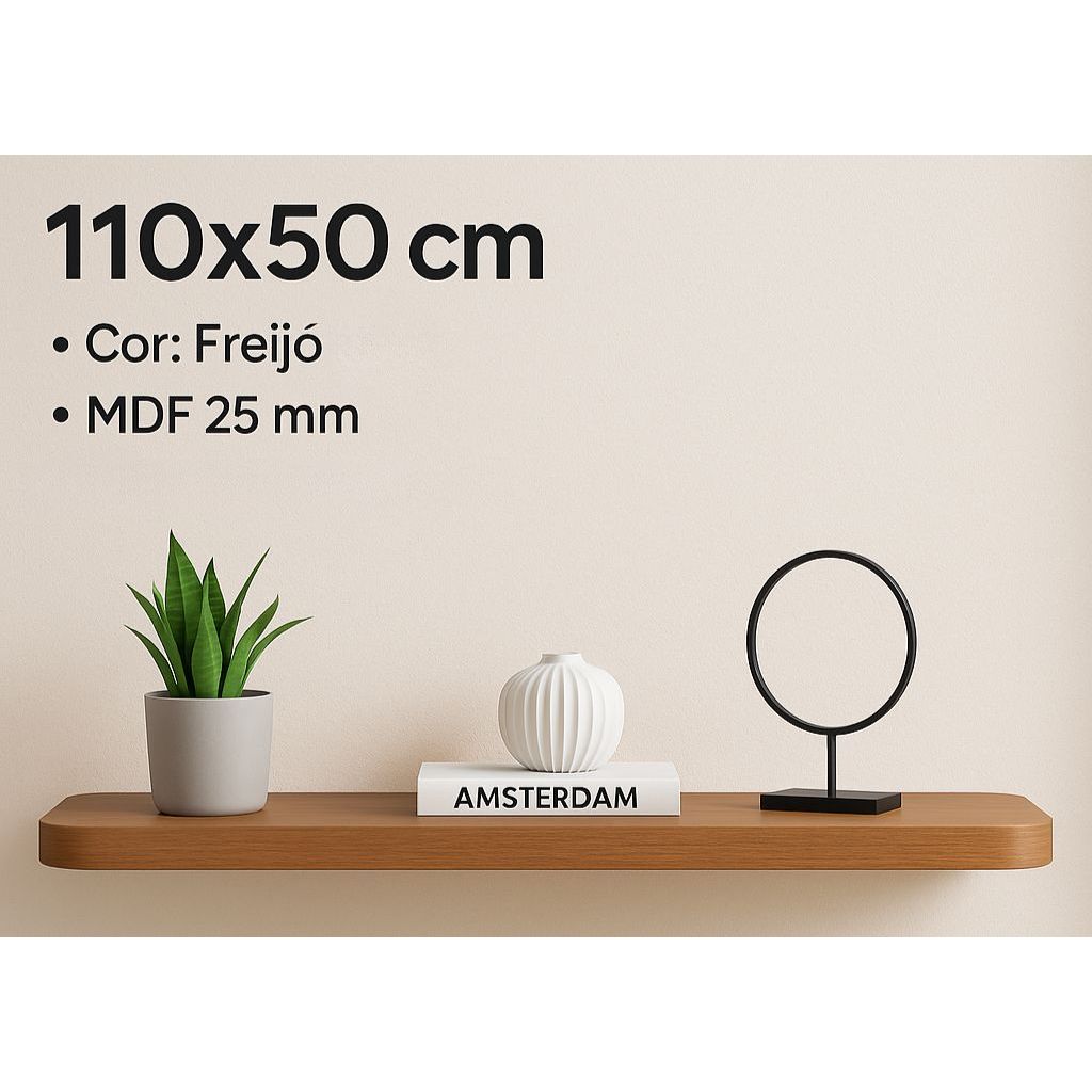 Tampo para Bancada 110X50 Freijó MDF 25mm – Quinas Arredondadas para Cozinha Sala Escritório