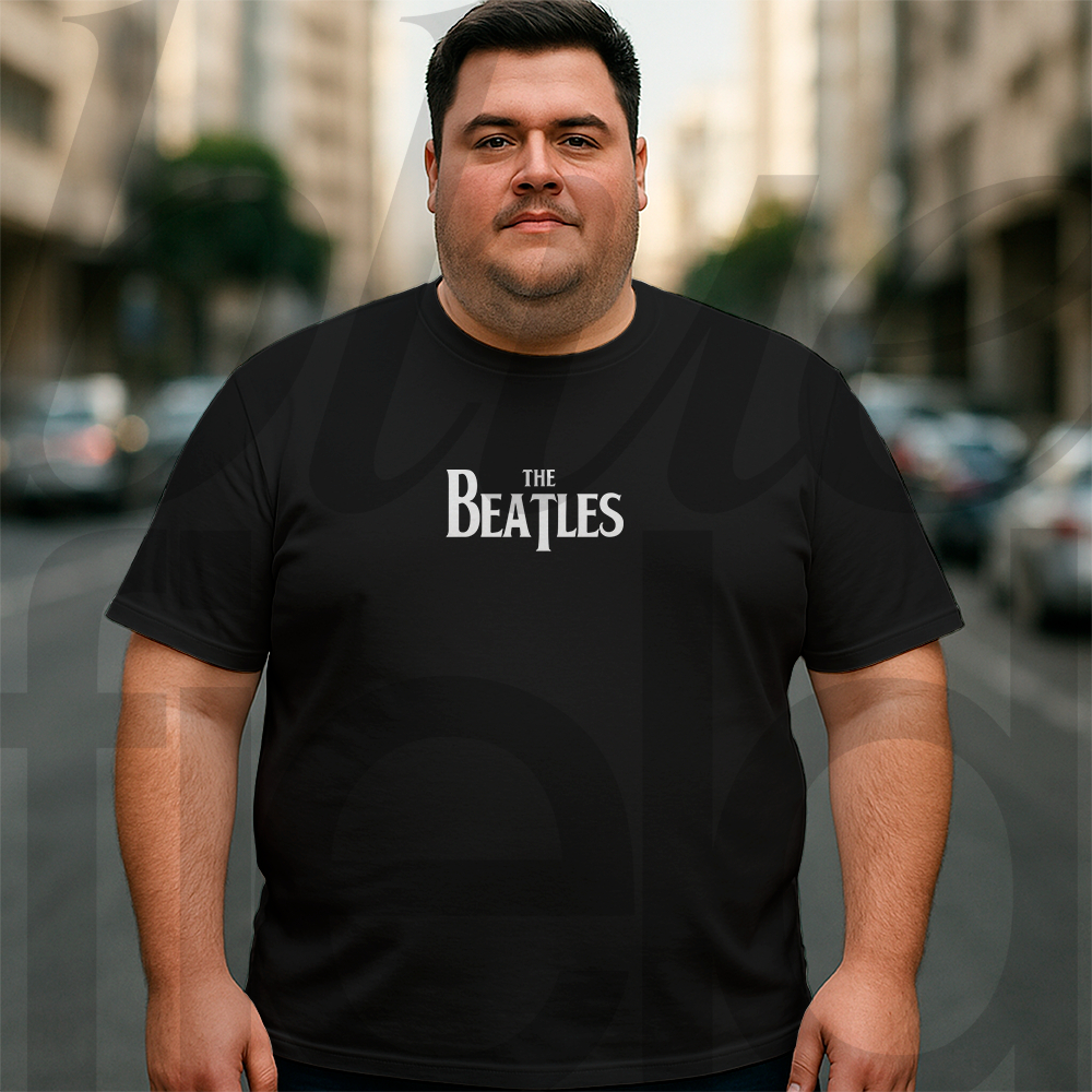 Camiseta Plus Size Masculina Rock Streetwear The Beatles Frente e Costa 019 Malha Algodão