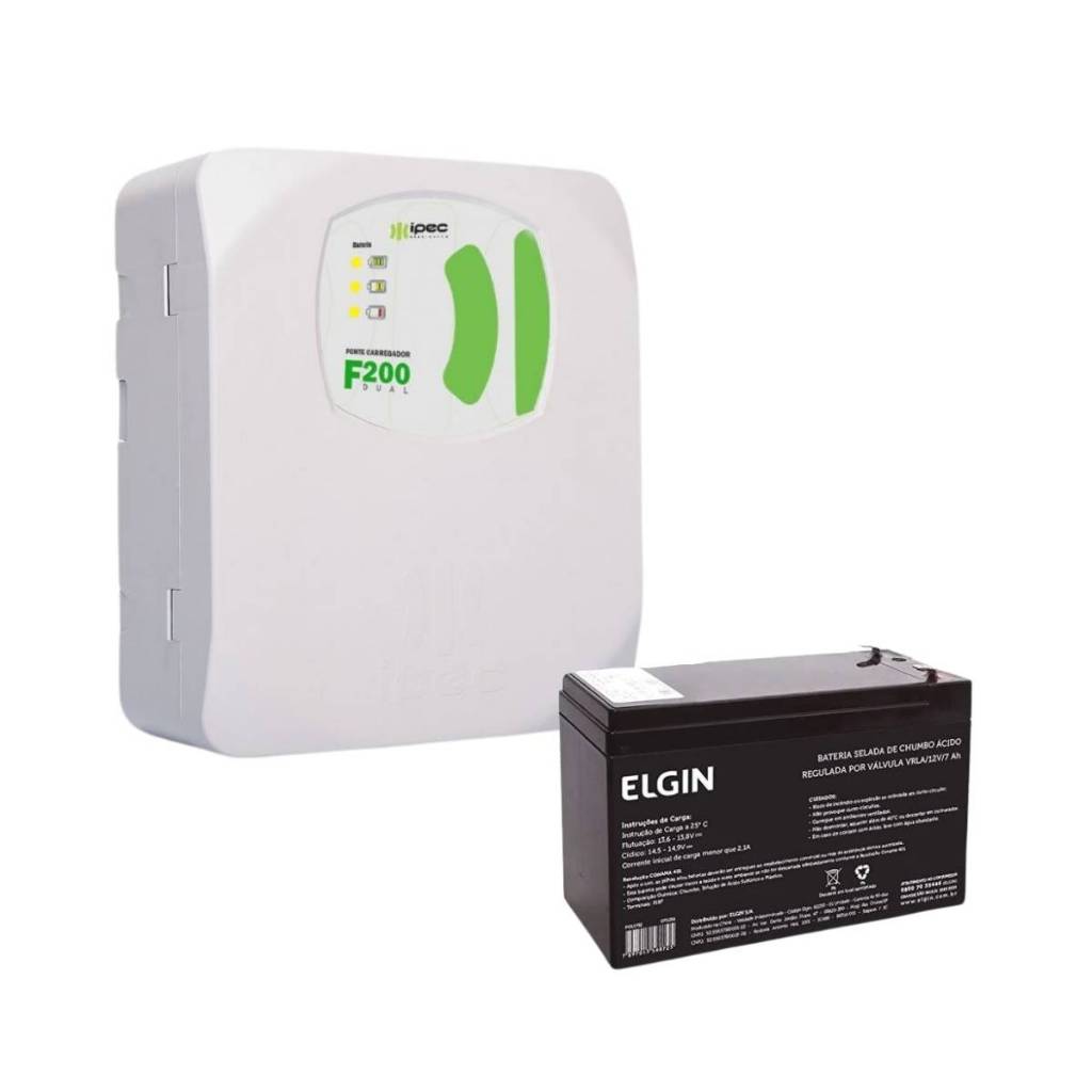 Kit Fonte Carregador Eletrônico F200 + Bateria Selada 12v Ipec