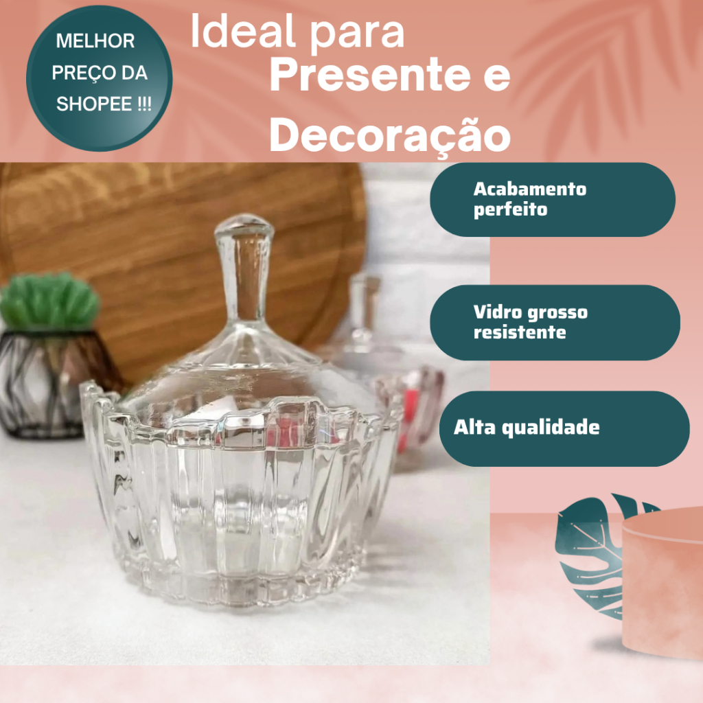 Kit 10 Bomboniere Potiche 240ml Pote Vidro Baleiro De Vidro Cristal Decoração Lembrancinha Presente
