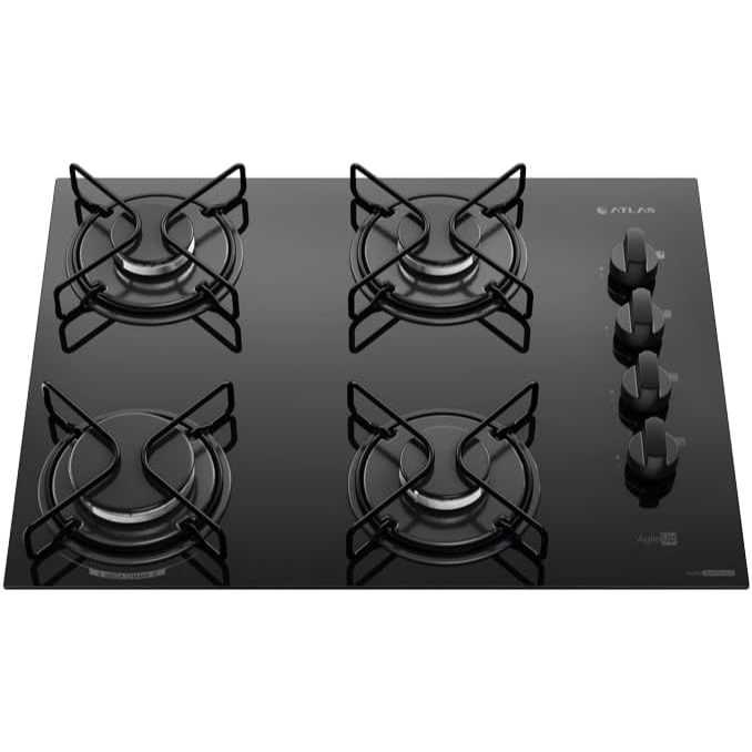 Cooktop 4 Bocas Preto com Mesa de Vidro Atlas Agile Up Bivolt