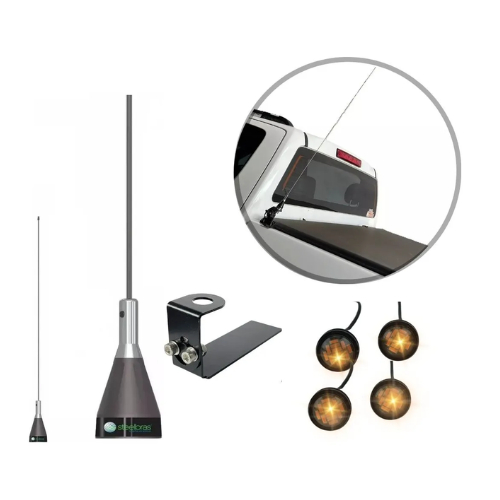 Antena Px Camionete 1,35m Enfeite Suporte 4 Luzes De Grade