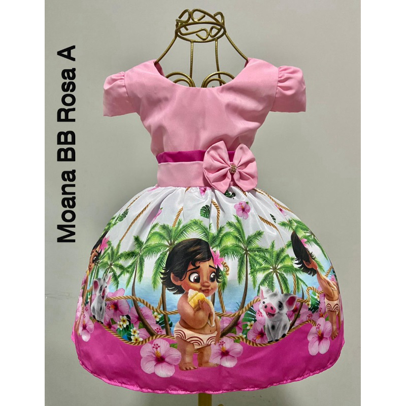 Vestidos Moana baby temáticos infantil aniversário luxo festa menina Moana baby (com manga)