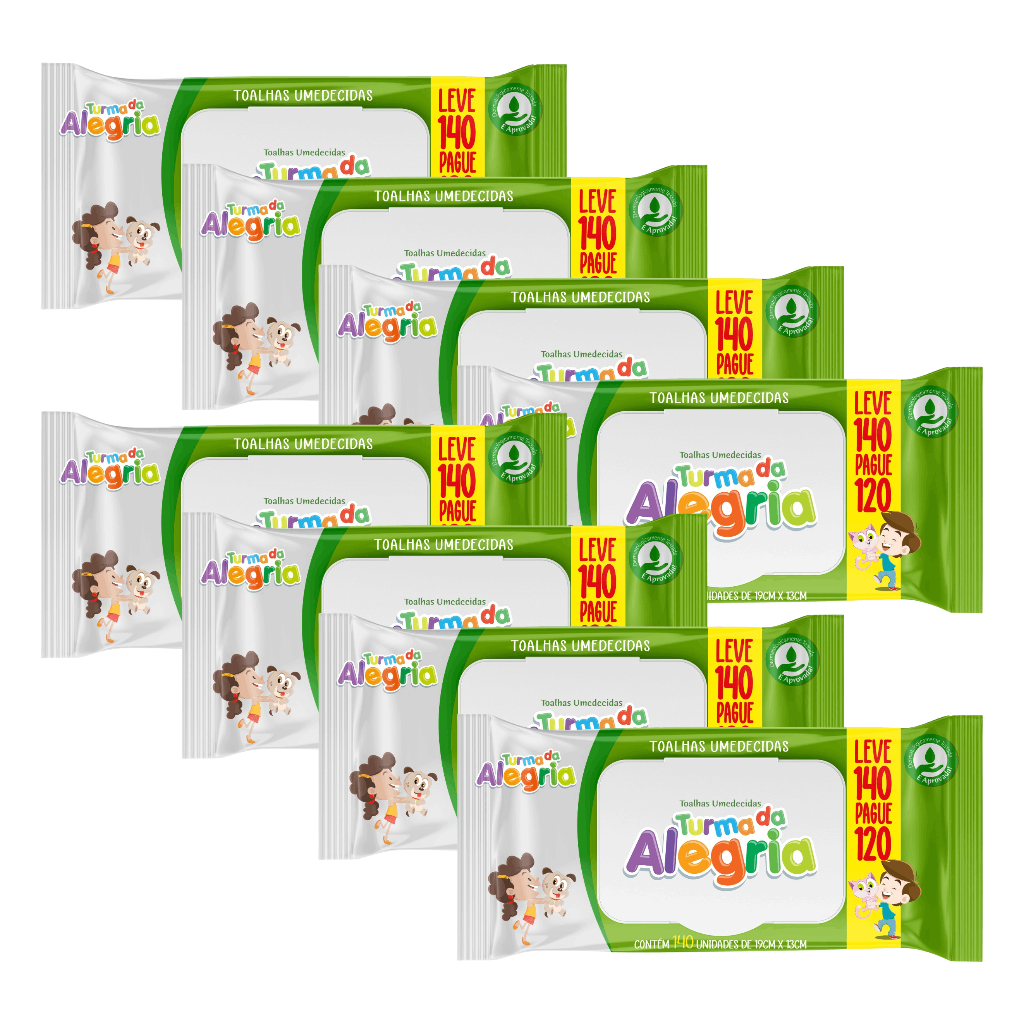 Kit C/8 Toalha Umedecida Turma da Alegria  Leve 140 Pague 120 Total 1120 unidades em Oferta na Shopee