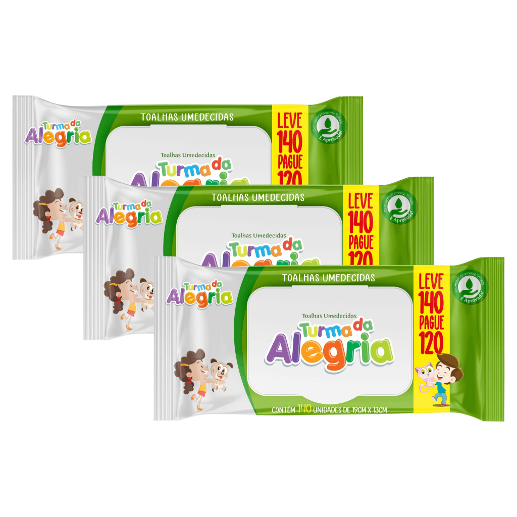 Kit C/3 Toalha Umedecida Turma da Alegria  Leve 140 Pague 120 Total 420 unidades em Oferta na Shopee
