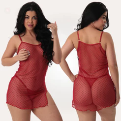 Camisola Sexy Feminina Elegante de Tule com Calcinha Lingerie Sensual Transparente Pijama Luxo