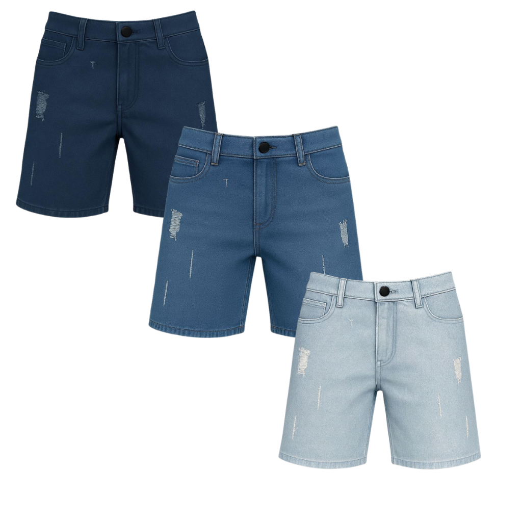 Kit 3 Bermudas Jeans Infantil Juvenil Masculina Shorts de sarja menino