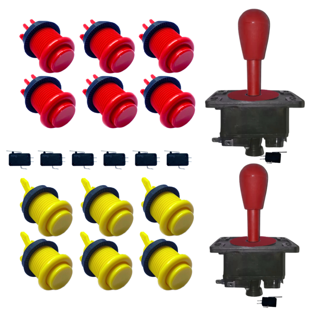 Kit 12 Botão Nylon Fliperama 2 Comando Joystick Coloridos Arcade Eletromatic