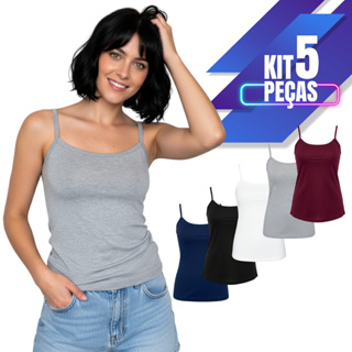 Kit Regata Feminina Básica Blusinha com Alça P M G GG Casual Confortável Academia em Oferta na Shopee