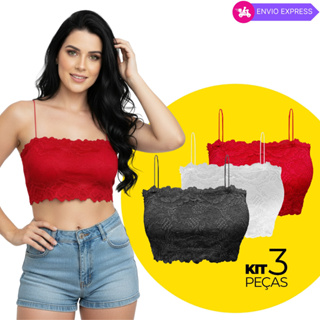 Kit Top Faixa Cropped Feminino de Renda Com Bojo Sutiã Blusinha Rendada em Oferta na Shopee