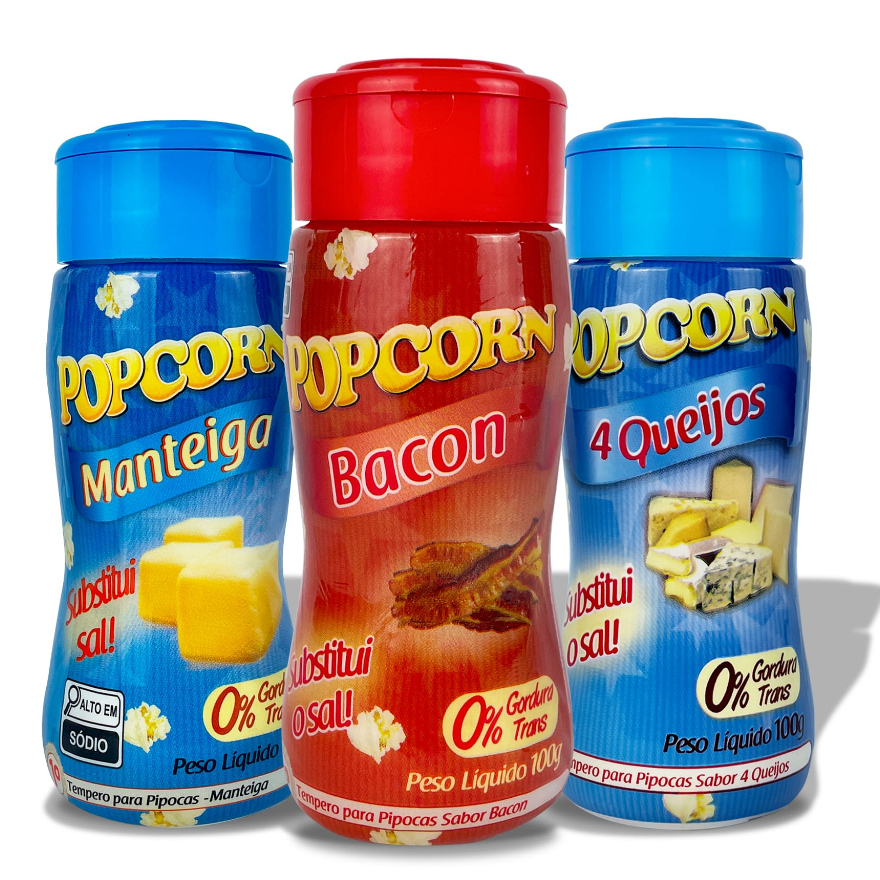 Combo Popcorn - 03 Sabores - Manteiga, 4 Queijos e Bacon em Oferta na Shopee