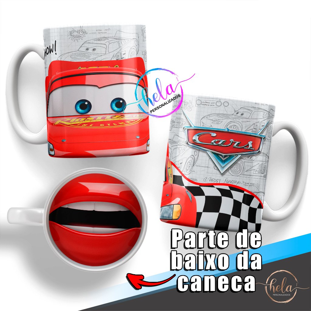 Caneca Relâmpago Mcqueen Personagem Carros Bocão Com Boca Em Baixo Personalizado — imagem 2 de 2