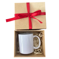 Caixa Para Caneca 325ml 15x13x10 MDF Cru Embalagem Natal - Acompanha laço + Palha