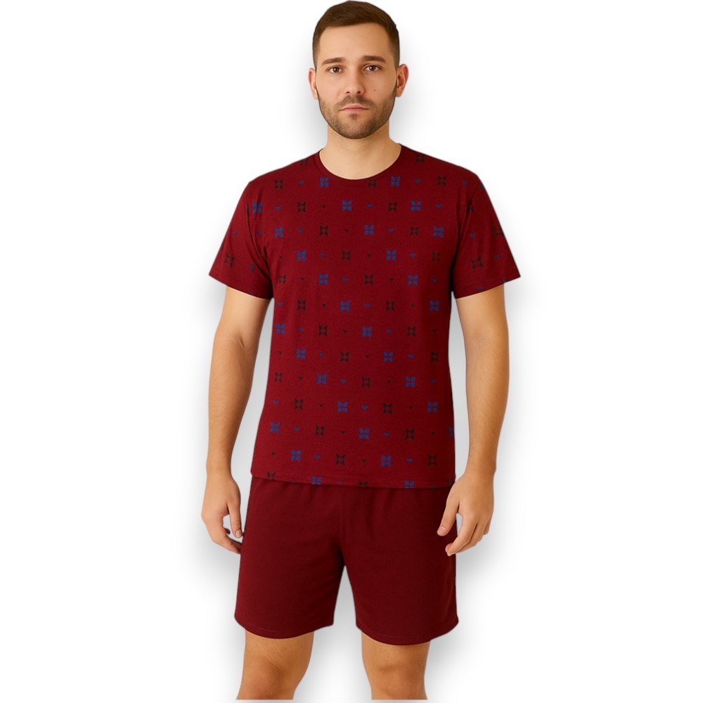 Pijama Masculino Adulto Meia Manga Calor Roupa de Dormir Fresco Curto Short Liso e Camisa Sleepwear