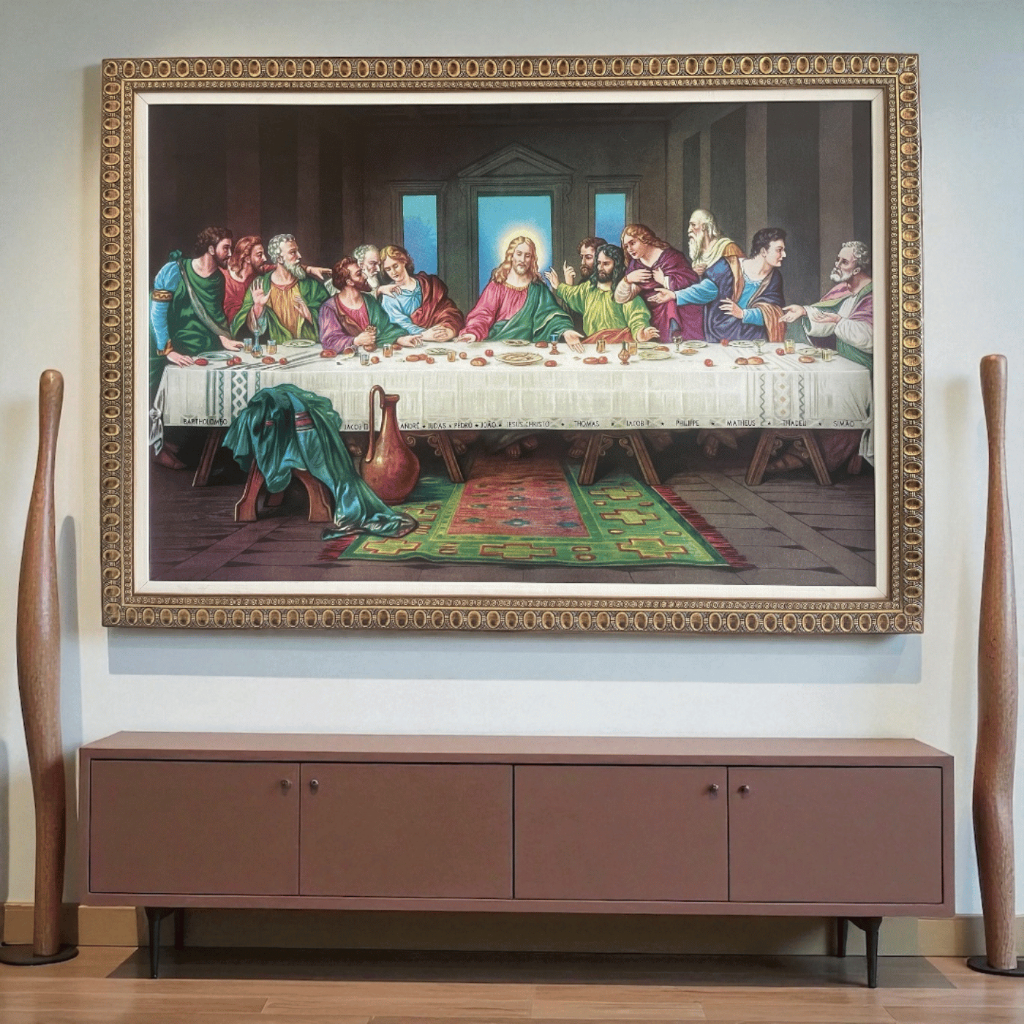 Quadro Gigante Santa Ceia 72x102 (60X90)  Moldura Dourada em Oferta na Shopee
