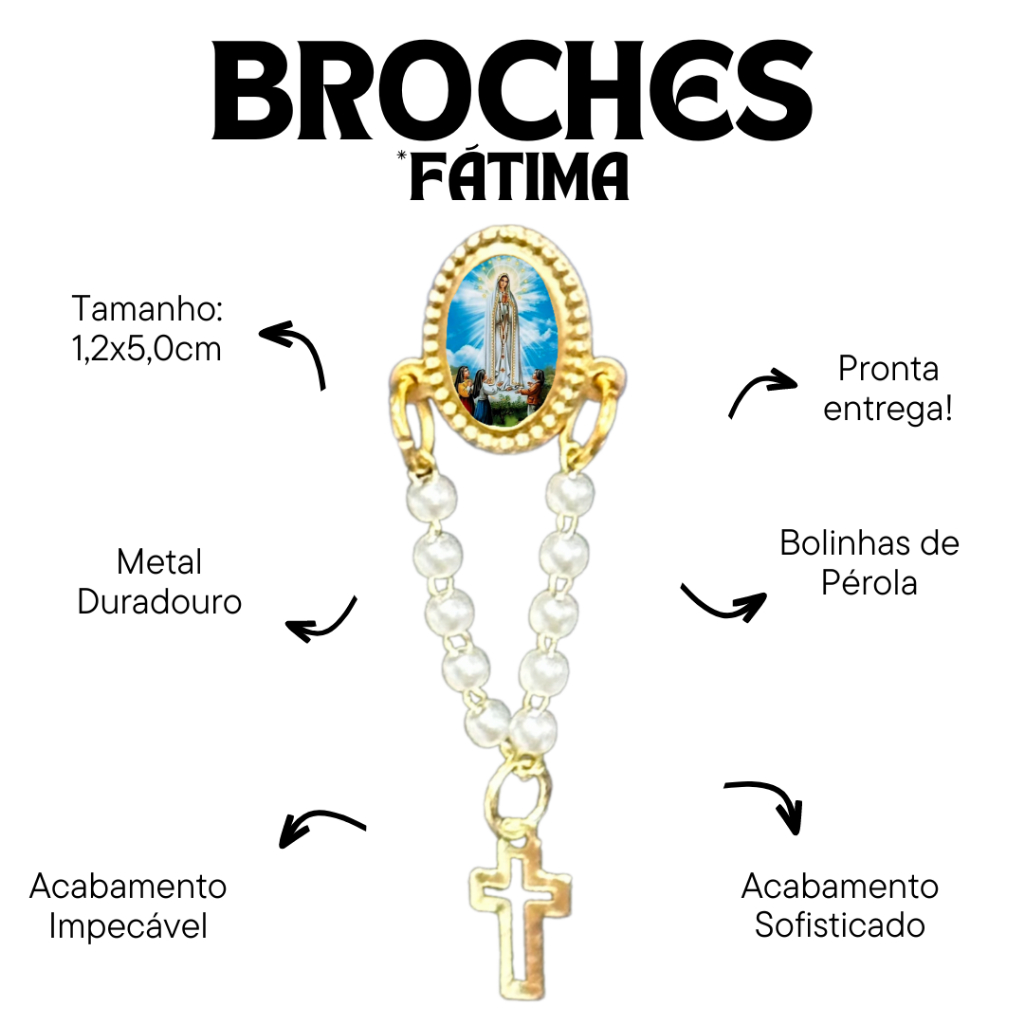 12 Broches Nossa Senhora de Fátima Oval Com Terço Pérola: Para Quem Valoriza a Tradição e a Fé
