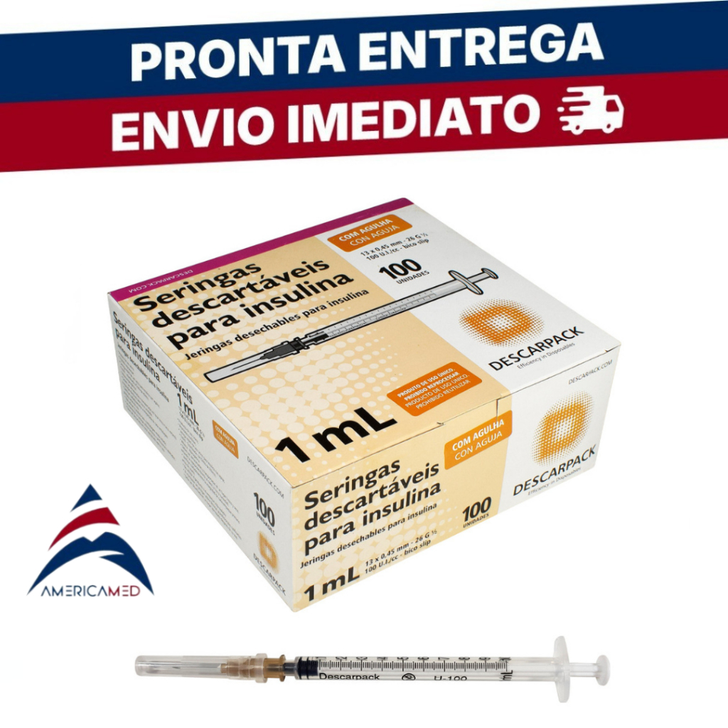 Seringa Insulina 1ml com Agulha 13x0,45mm – Caixa com 100 Unidades – Descarpack em Oferta na Shopee