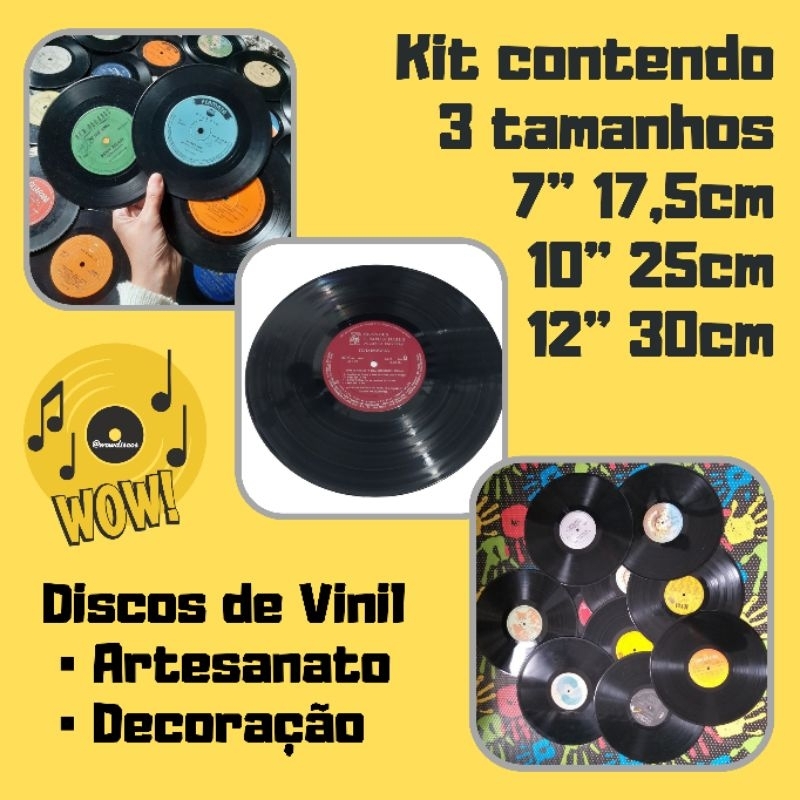 Kit c/ Discos de Vinil p/ Artesanato e/ou Decoração - 03 Tamanhos 7" 17,5cm, 10" 25cm e 12" 30cm