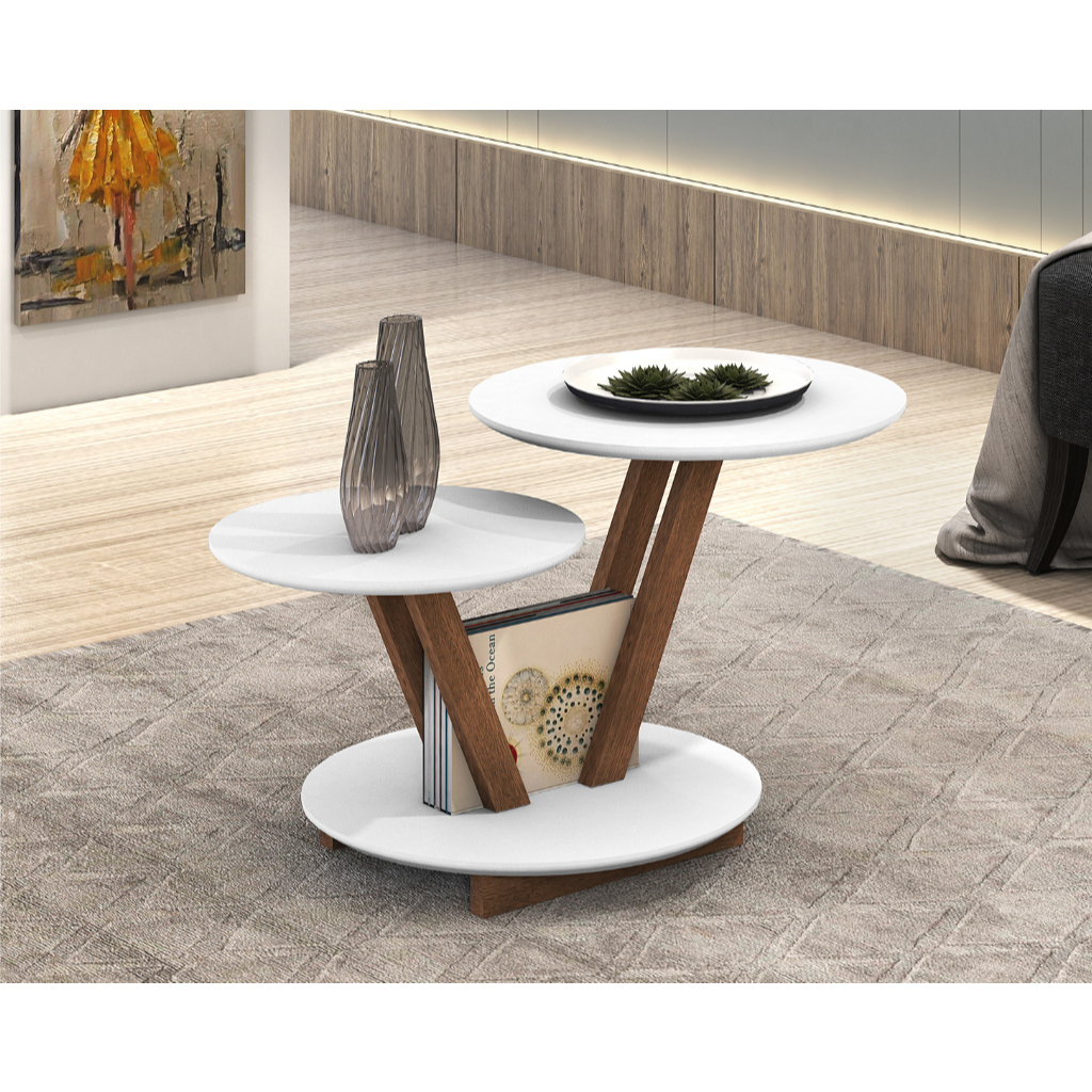 Mesa De Centro Contemporânea Moderna Dois Andares Redonda em Oferta na Shopee