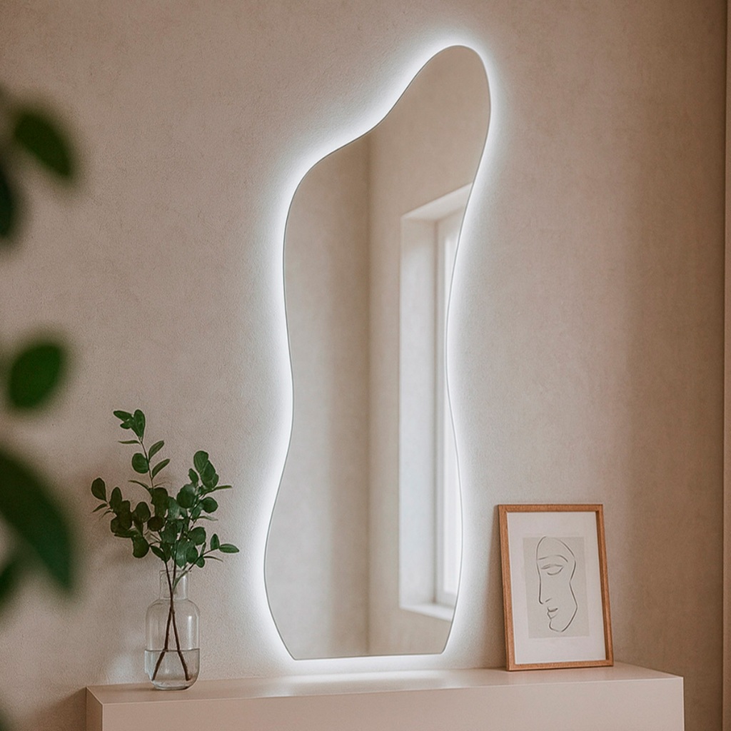 Espelho Orgânico Grande de Parede com Led Mod Curves 150x50 Decorativo para Sala Quarto Banheiro