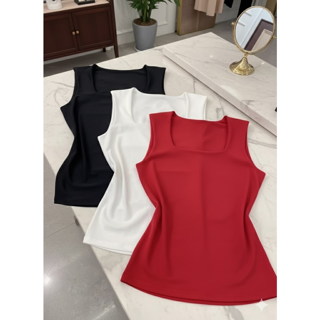 Regata Feminina Blusinha Decote Quadrado Suplex Lisa Elagante Blogueira Tendência Forro Duplo em Oferta na Shopee