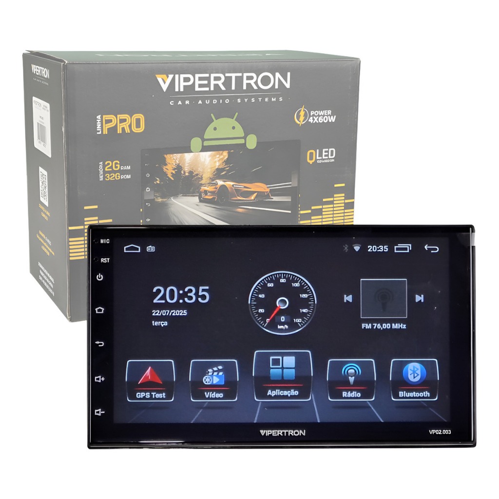 Aparelho Multimidia Android Wifi 2GB RAM 32GB 7 POL Qled Vipertron