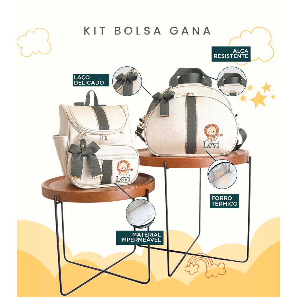 Kit Maternidade 2 Peças Bolsa e Mochila Personalizado Térmica Impermeável, Coleção Gana