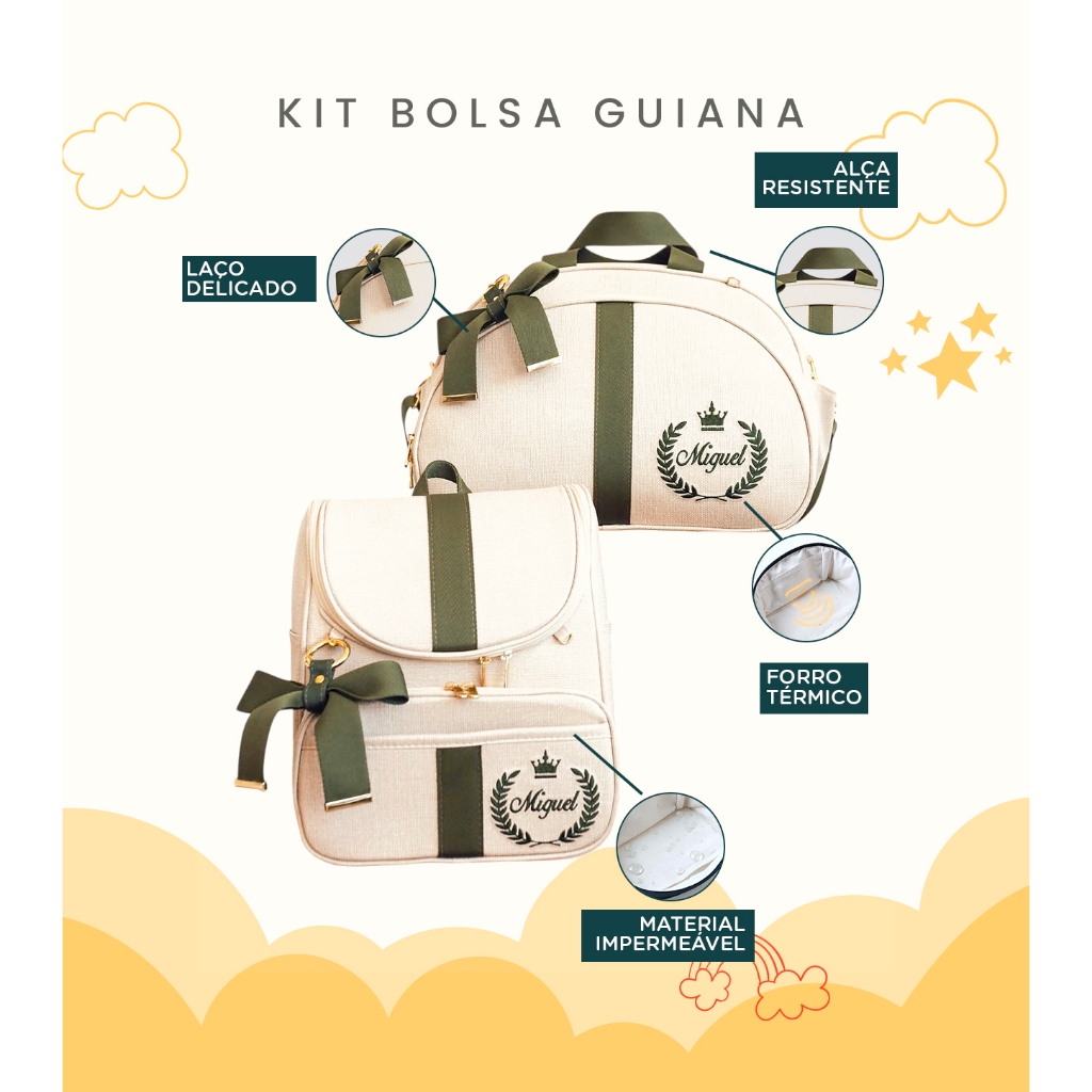 Kit Maternidade 2 Peças Bolsa e Mochila Personalizado Térmica Impermeável, Coleção Guiana