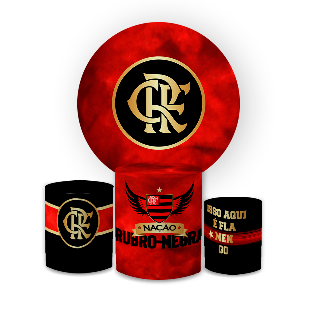 Capa Painel Redondo + Trio Capas de Cilindro Sublimados Veste Fácil Decorativo Times de Futebol