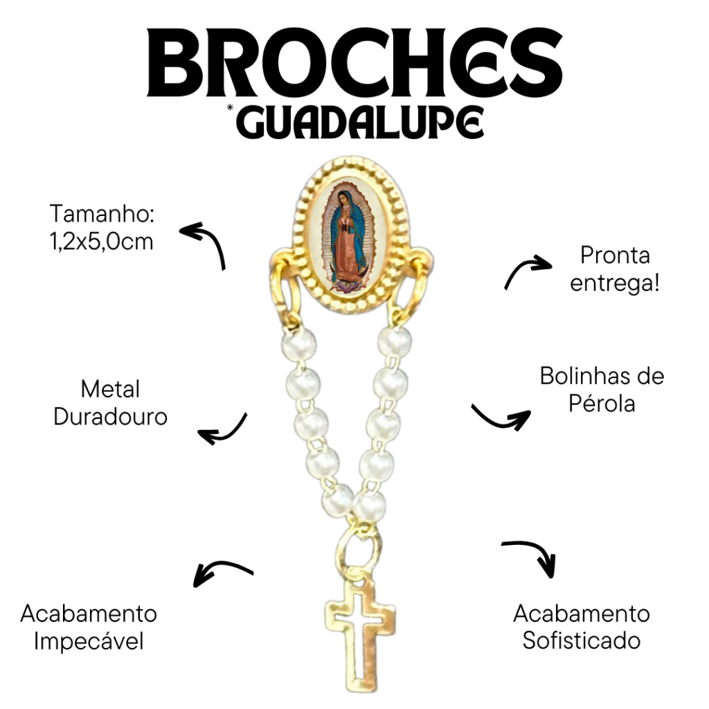 12 Broches Guadalupe Oval Com Terço Pérola: Para Quem Valoriza a Tradição e a Fé