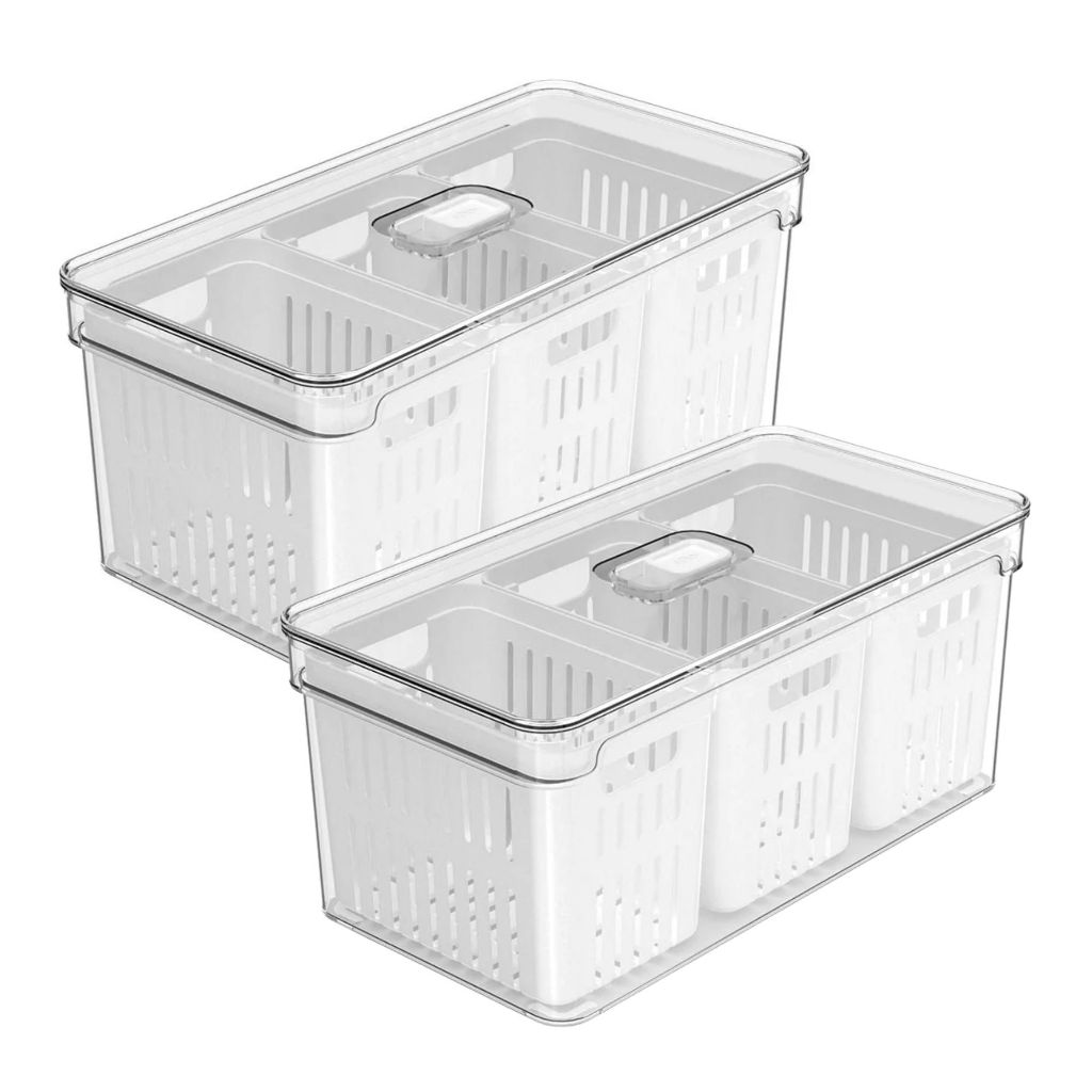 Organizador Alimentos Geladeira cesto Simples ou triplo 5L (30x15x13cm) | Unitário ou 2 Un. | Linha Clear Fresh <OU> em Oferta na Shopee