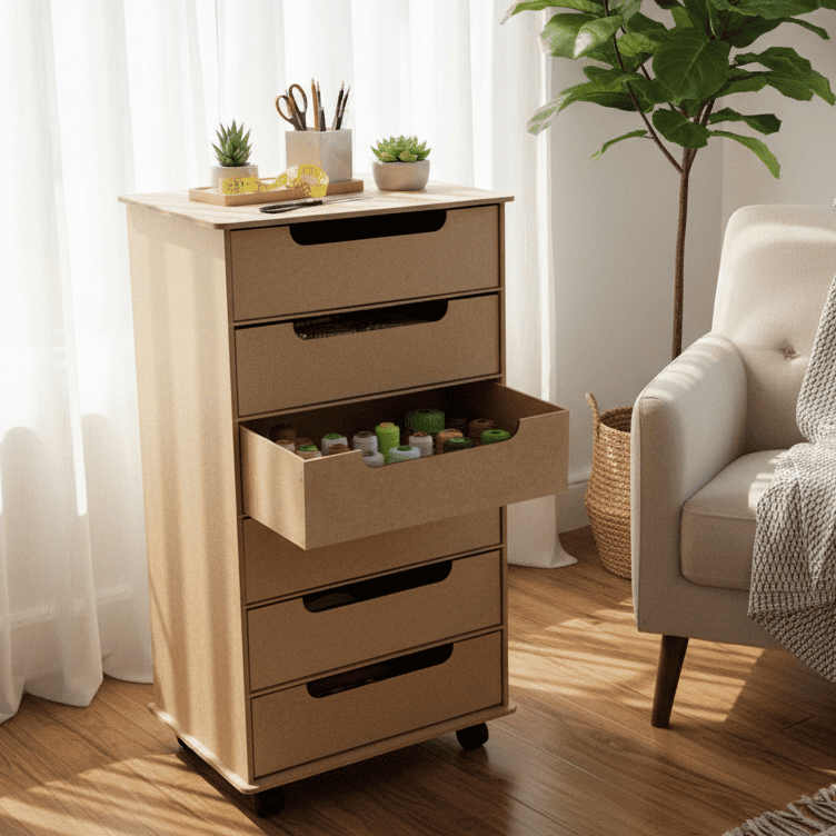 Gaveteiro MDF 6 Gavetas com Rodas Organizador Decorativo para Escritório