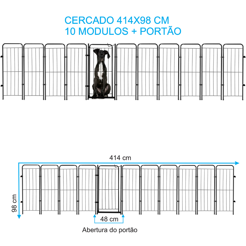 Cercado Segurança para Cachorro Grande em Aço De 01 a 10 Módulos Dobrável 414 cm x 98 cm Grade Pet