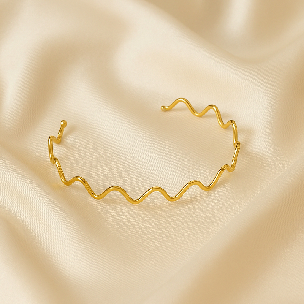 Pulseira Bracelete Aberto Dourado Regulável Estilo Minimalista Elegante Folheado a Ouro 18k