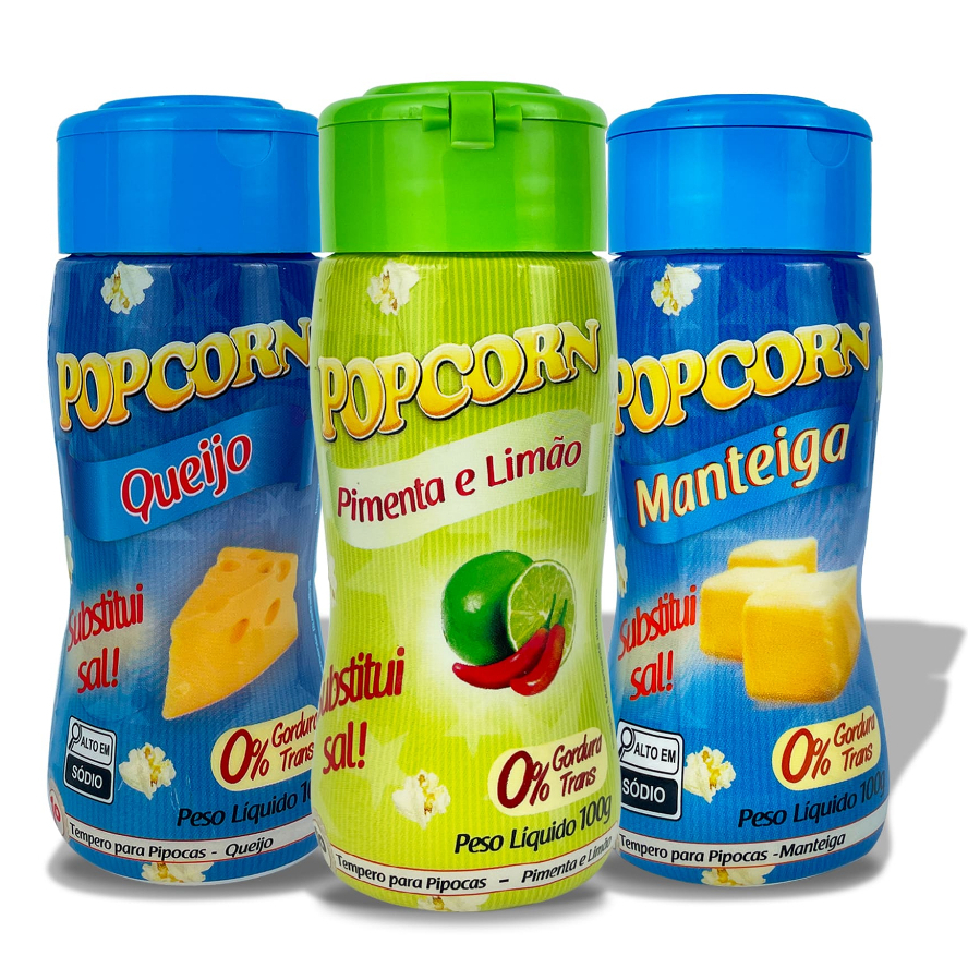 Combo Popcorn - 03 Sabores - Queijo, Manteiga e Pimenta & Limão