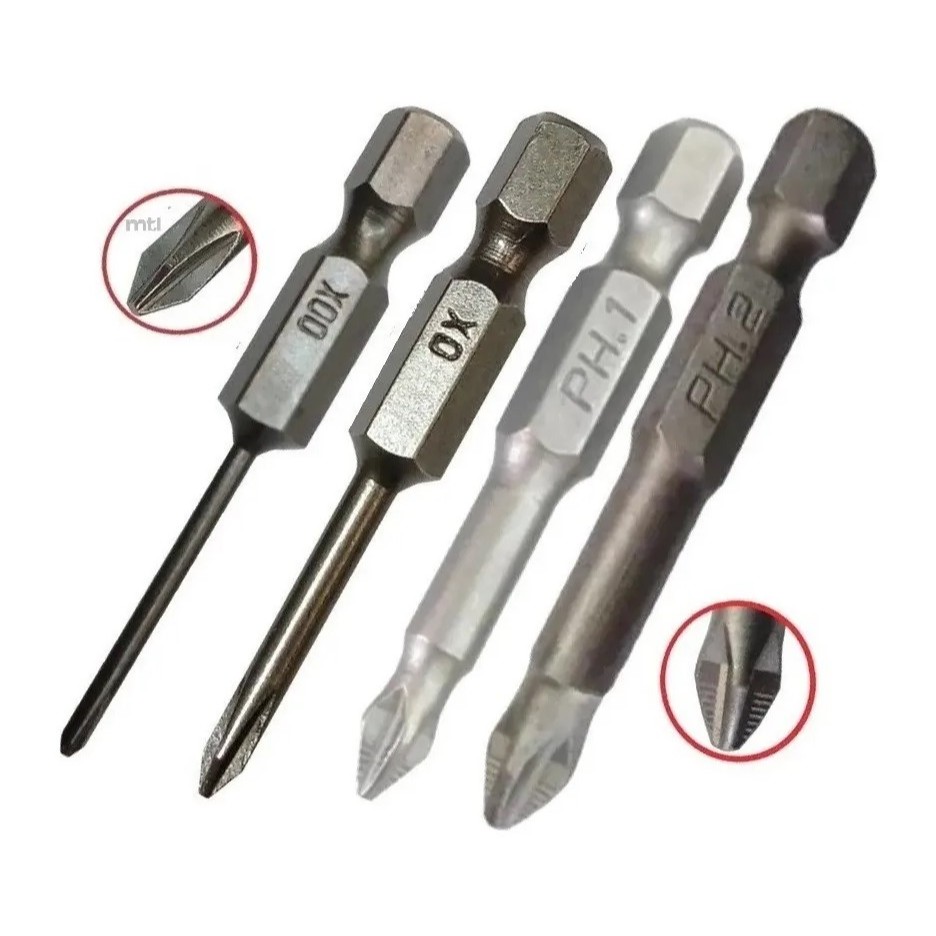 Kit Jogo 4 Ponteiras Bits Phillips Para Parafusadeiras Pontas de Precisão Ph00 Ph0 Ph1 Ph2 50