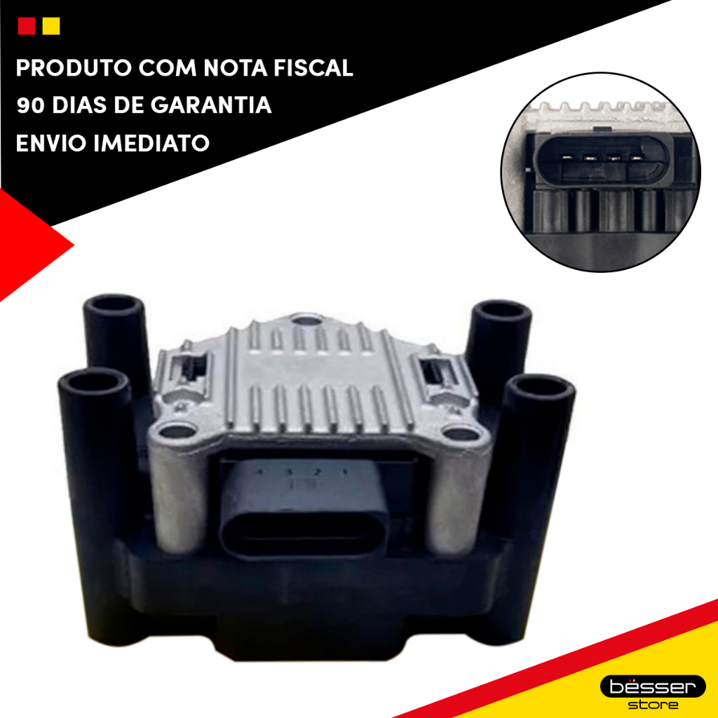 Bobina Ignição Gol G3 G5 Fox Kombi 1.4 Audi A3 Bobina Ignição 032905106B 032905106D 4 Pinos