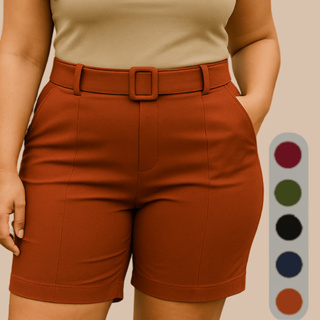 Shorts Bermuda Social Plus Size Feminina Com Cinto Fivela Cintura Alta Alfaiataria Tecido Bengaline 42 ao 52 em Oferta na Shopee