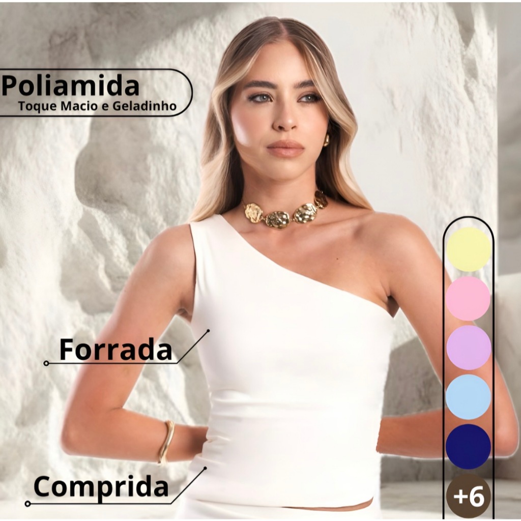 Blusa Feminina Um Ombro Só Forrada Poliamida Premium
