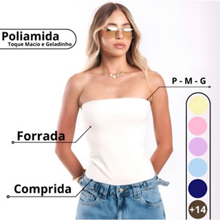 Top Tube De Poliamida Cropped Básico Feminino Tomara que Caia Comprido Tubinho Forro Duplo Sem Bojo em Oferta na Shopee
