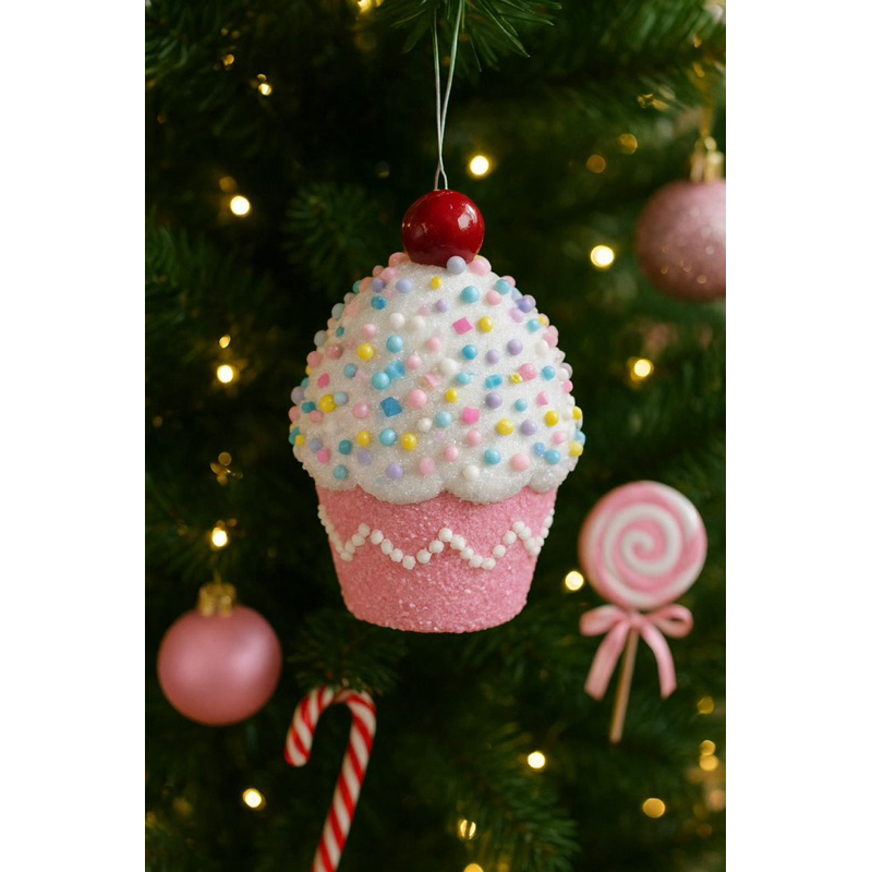Enfeite Decorativo Cupcake Ou Bengala Candy Colorido Com Granulado- Espuma Realista Doce Natal Candy