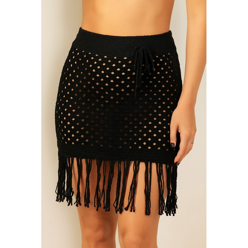 Saia Saída De Praia Feminina Tricô Com Franjas Saia De Praia Verão em Oferta na Shopee