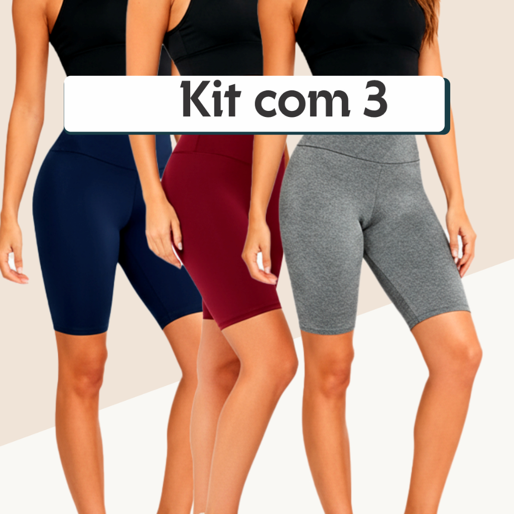 Kit 3 Bermudas Longas Femininas Academia Legging Dia a Dia Confortáveis e Estilosas